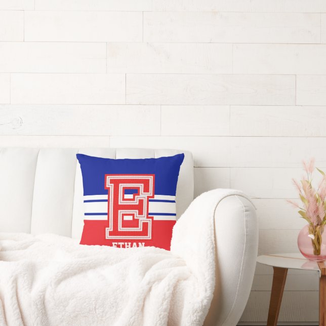 Red, White and Blue All Varsity Sport Letters Throw Pillow (Couch)