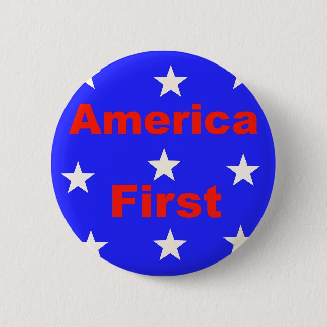 Red, White, And Blue "America First" Design Button (Front)