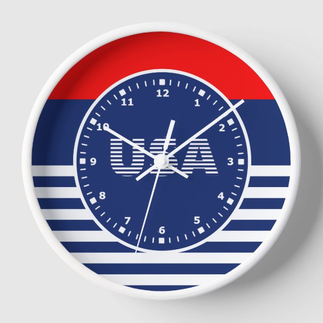 Red, White, and Blue American Colors Design Clock (Front)