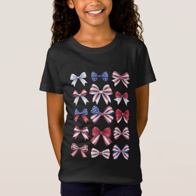 Red White And Blue American Coquette Bows 4th July T-Shirt (Front)