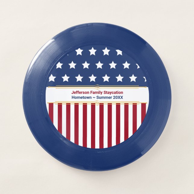 Red White and Blue American Flag Family Vacation Wham-O Frisbee (Front)
