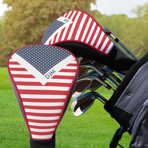 Red White and Blue American Flag Monogrammed Golf Head Cover