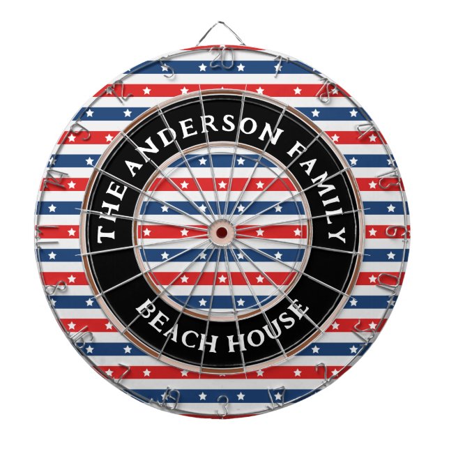 Red White and Blue American Flag Patriotic Family  Dart Board (Front)