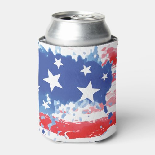 Red White and Blue American Flag Splatter Can Cooler