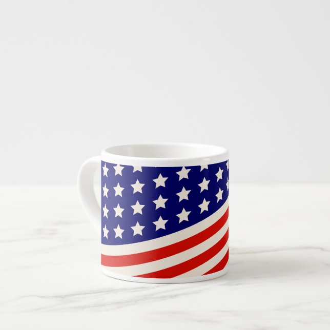 Red White and Blue American Flag Stars and Stripes Espresso Cup (Front Left)