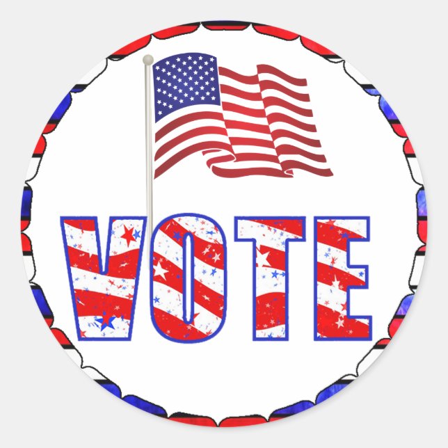 Red White and Blue American Flag Vote Stickers (Front)