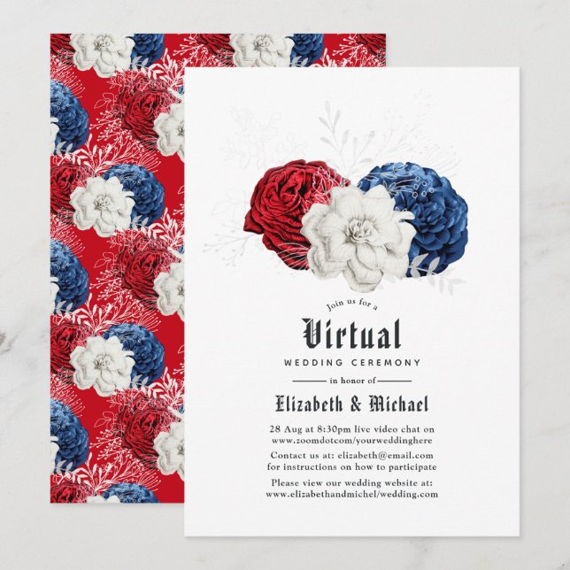 Red White and Blue American Online Virtual Wedding Invitation (Front/Back)