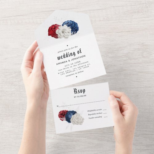 Red White and Blue American Wedding All In One Invitation