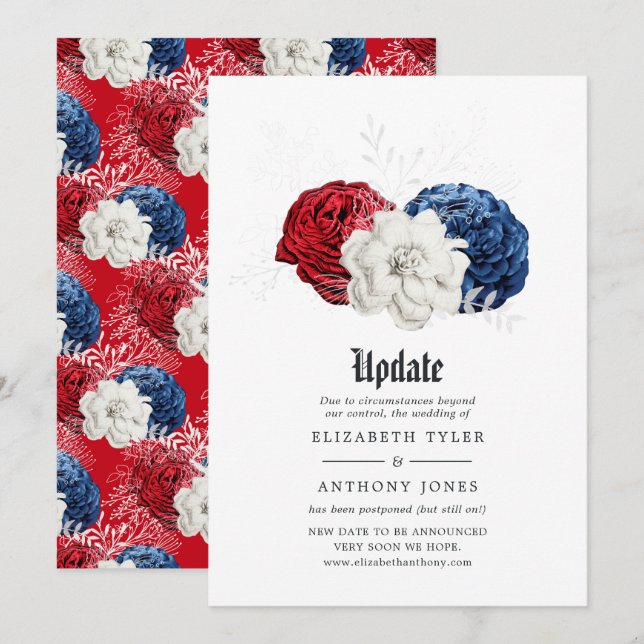 Red White and Blue American Wedding Update Invitation (Front/Back)