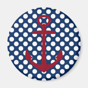 Red White and Blue Anchor on Polka Dots Magnet