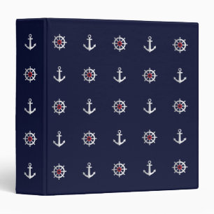 Red White And Blue Anchor Pattern 3 Ring Binder