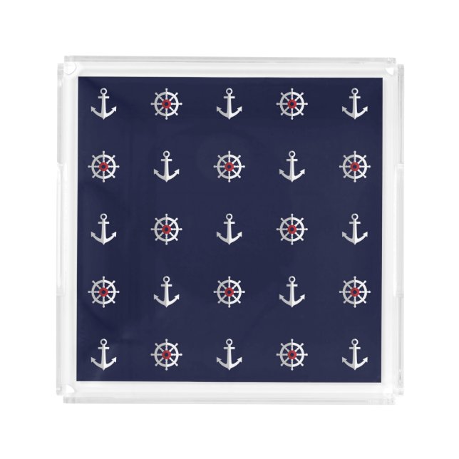 Red White And Blue Anchor Pattern Acrylic Tray (Front)