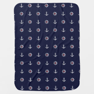 Red White And Blue Anchor Pattern Baby Blanket