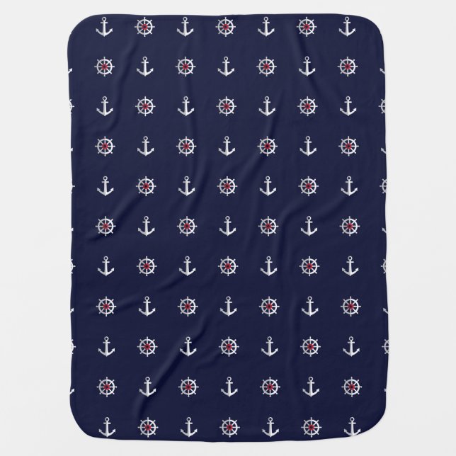 Red White And Blue Anchor Pattern Baby Blanket (Front)