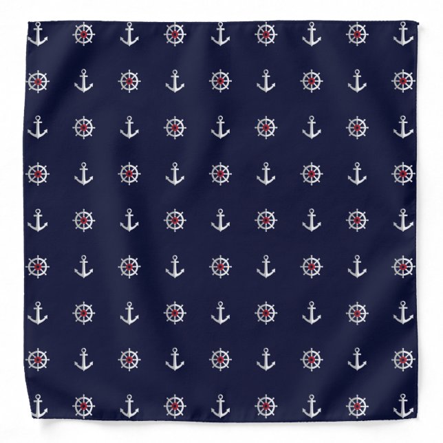 Red White And Blue Anchor Pattern Bandana (Front)