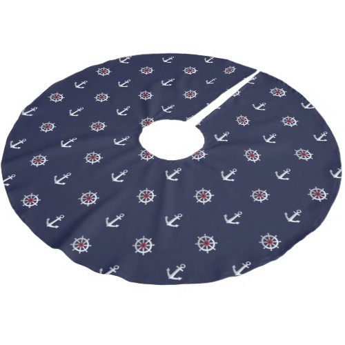 Red White And Blue Anchor Pattern Brushed Polyester Tree Skirt