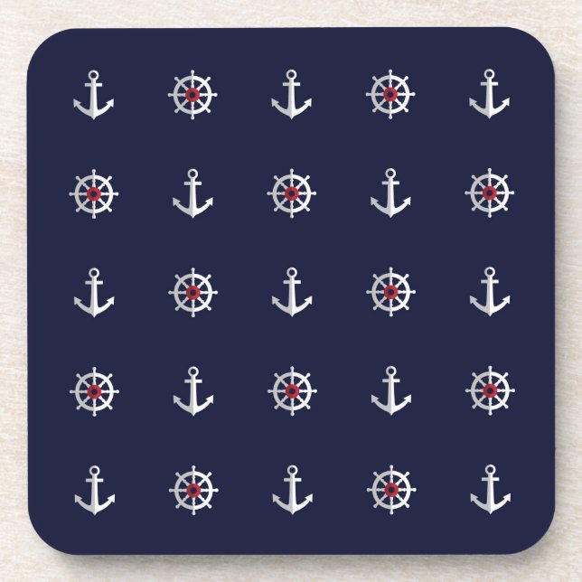 Red White And Blue Anchor Pattern Drink Coaster (Front)