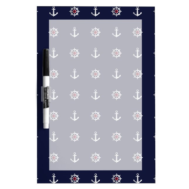 Red White And Blue Anchor Pattern Dry Erase Board (Front)
