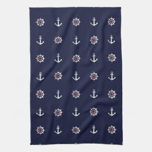 Red White And Blue Anchor Pattern Kitchen Towel