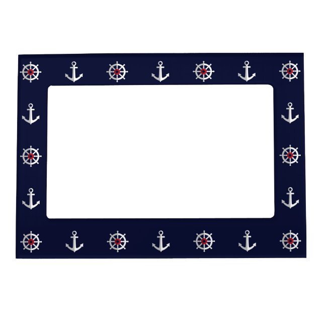 Red White And Blue Anchor Pattern Magnetic Photo Frame (Front)