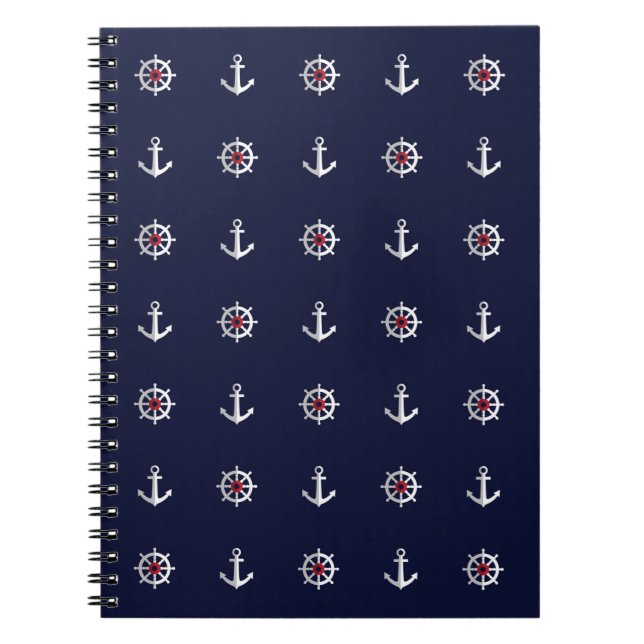 Red White And Blue Anchor Pattern Notebook (Front)