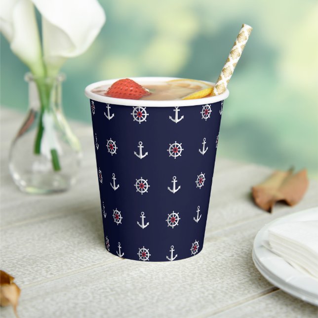 Red White And Blue Anchor Pattern Paper Cups (Insitu)