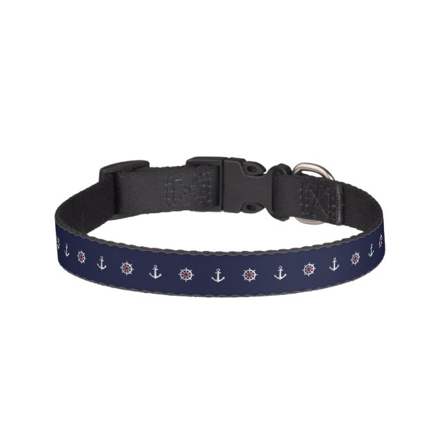 Red White And Blue Anchor Pattern Pet Collar (Front)