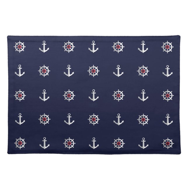 Red White And Blue Anchor Pattern Placemat (Front)
