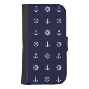 Red White And Blue Anchor Pattern Samsung S4 Wallet Case