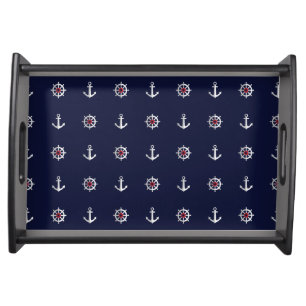 Red White And Blue Anchor Pattern Serving Tray