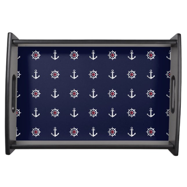 Red White And Blue Anchor Pattern Serving Tray (Front)