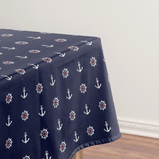 Red White And Blue Anchor Pattern Tablecloth (In Situ)