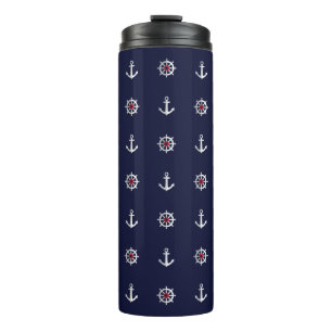 Red White And Blue Anchor Pattern Thermal Tumbler