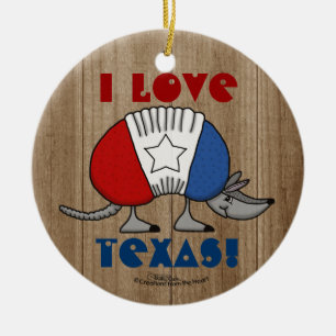 Red, White and Blue Armadillo-I Love Texas! Ceramic Ornament