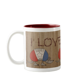 Red, White and Blue Armadillo-I Love Texas Two-Tone Coffee Mug