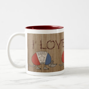 Red, White and Blue Armadillo-I Love Texas Two-Tone Coffee Mug