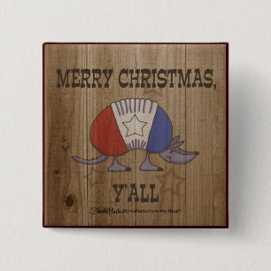 Red, White and Blue Armadillo-Merry Christmas Y'al Button