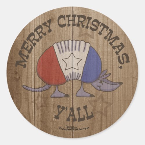 Red White and Blue Armadillo_Merry Christmas Yal Classic Round Sticker