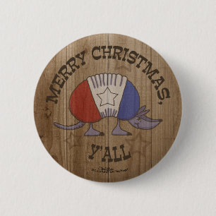 Red, White and Blue Armadillo-Merry Christmas Y'al Pinback Button
