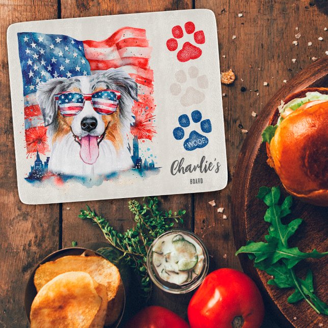 Red White and Blue Australian Shepherd Dog Treat Cutting Board (Creator Uploaded)