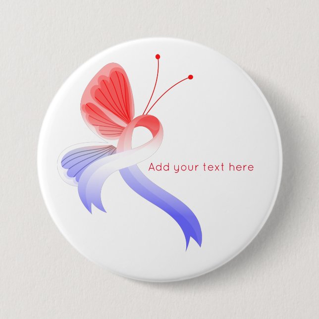 Red, White and Blue Awareness Ribbon Butterfly Button (Front)