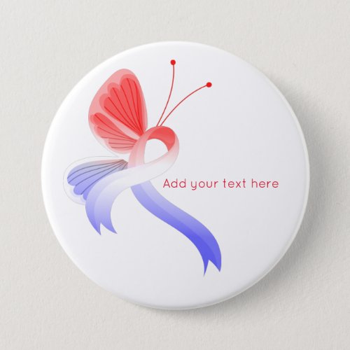 Red White and Blue Awareness Ribbon Butterfly Button