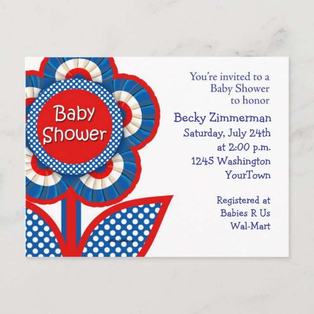 Red, White and Blue Baby Shower Invitation (Front)