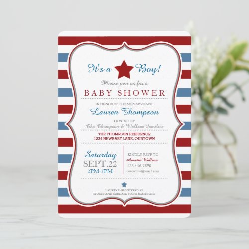Red White and Blue Baby Shower Invitation