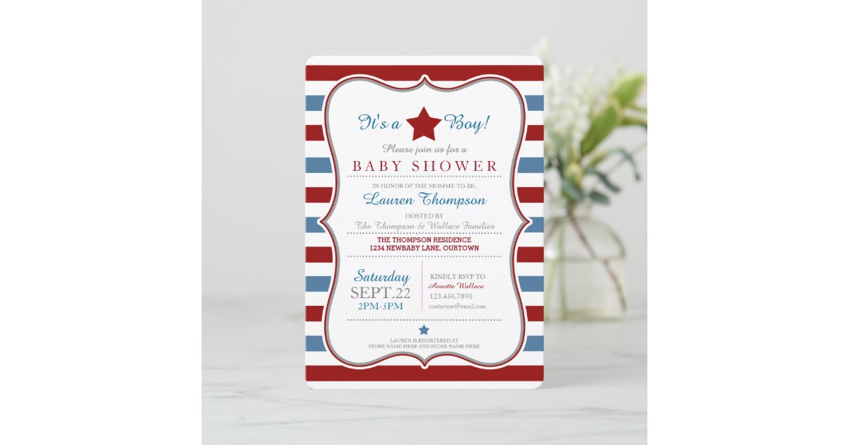 Red White and Blue Baby Shower Invitation | Zazzle