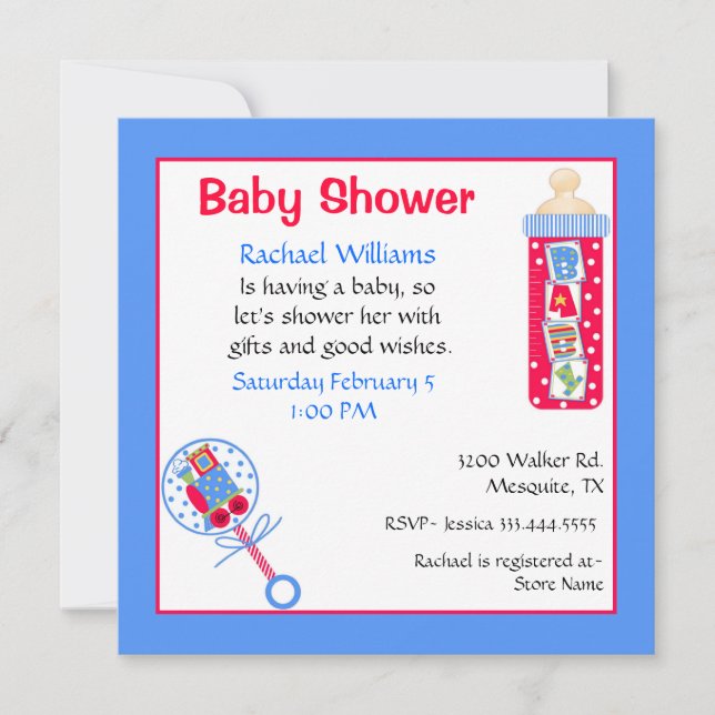 Red, White, and Blue Baby Shower Invitation (Front)
