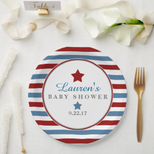 Red White and Blue Baby Shower Paper Plates