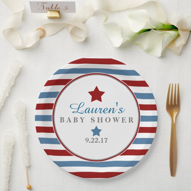 Red White and Blue Baby Shower Paper Plates (Wedding)