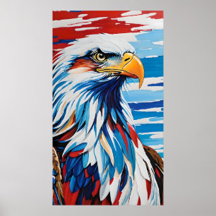 red white and blue bald eagle poster