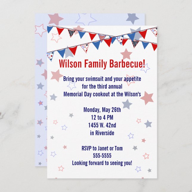 Red White and Blue Banner Invitation (Front/Back)